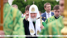 Патриарх Кирилл возглавляет Божественную литургию в Евфросиниевском монастыре в Полоцке